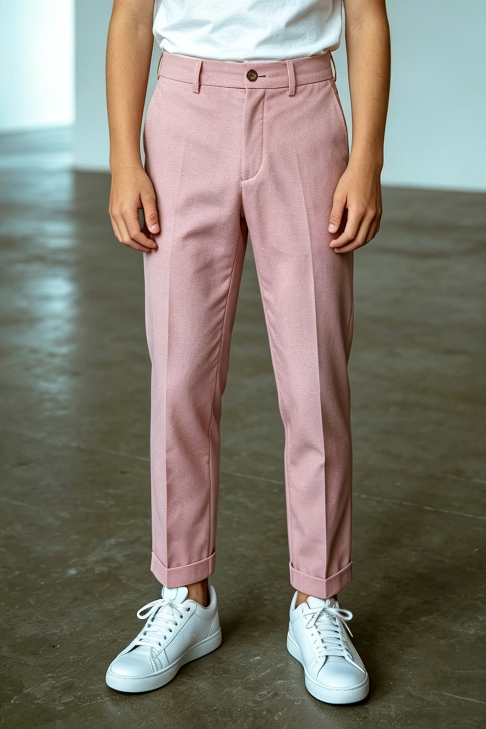 Pink Twill Blend Straight Leg Cuffed Ankle Suit Trousers