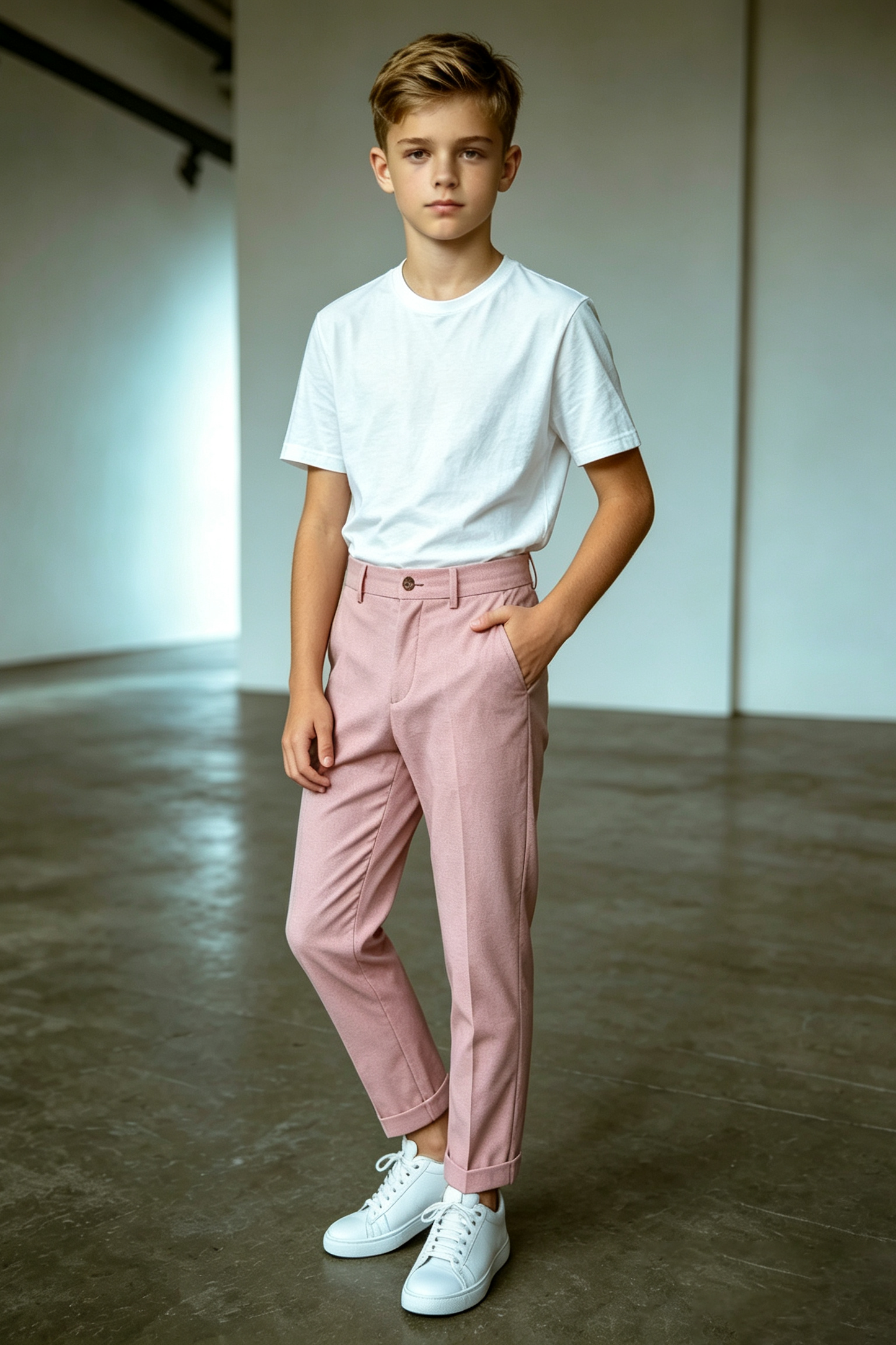 Pink Twill Blend Straight Leg Cuffed Ankle Suit Trousers