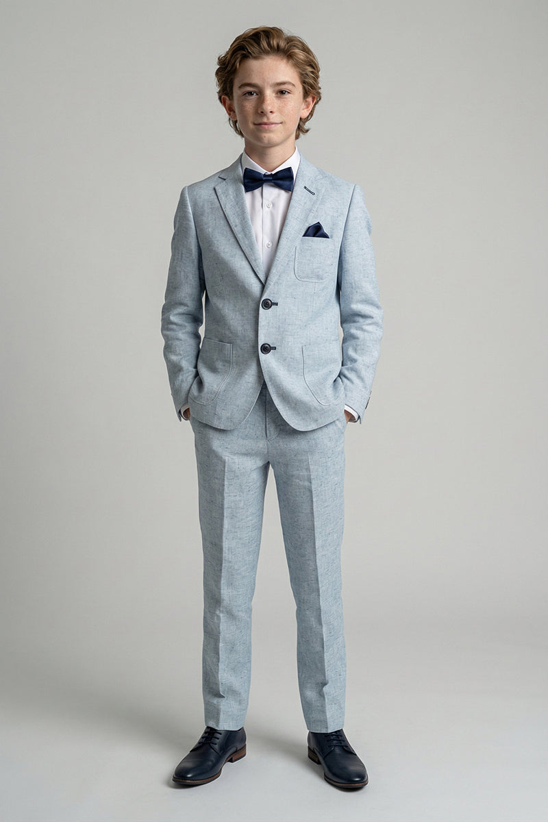 Boys Light Blue Linen Notch Lapel2-Piece Suit for Wedding