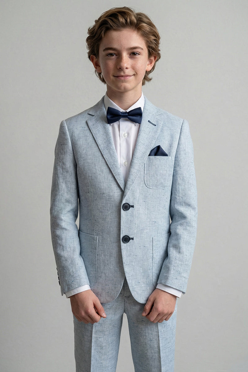 Boys Light Blue Linen Notch Lapel2-Piece Suit for Wedding
