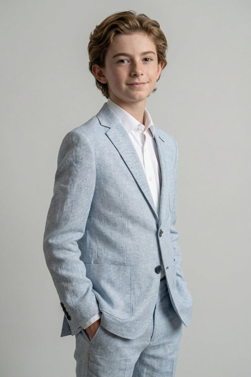 Boys Light Blue Linen Notch Lapel2-Piece Suit for Wedding