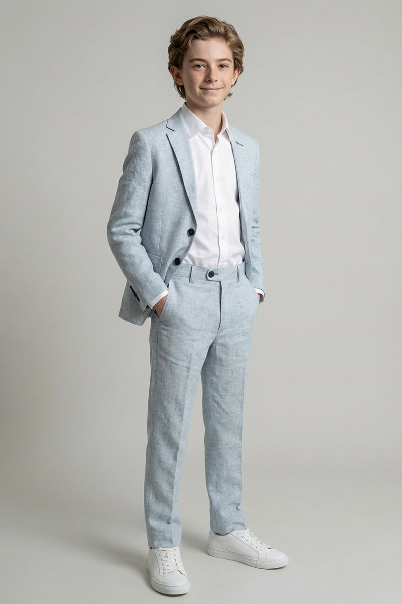 Boys Light Blue Linen Notch Lapel2-Piece Suit for Wedding