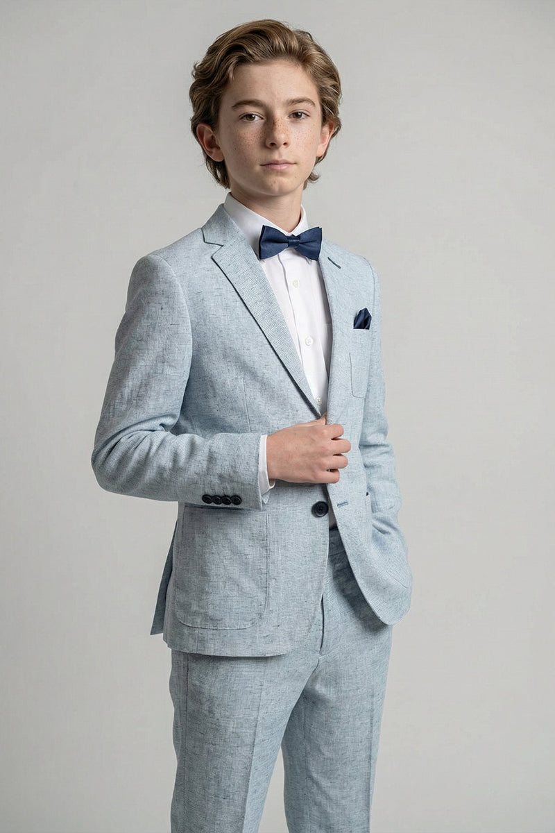 Boys Light Blue Linen Notch Lapel2-Piece Suit for Wedding