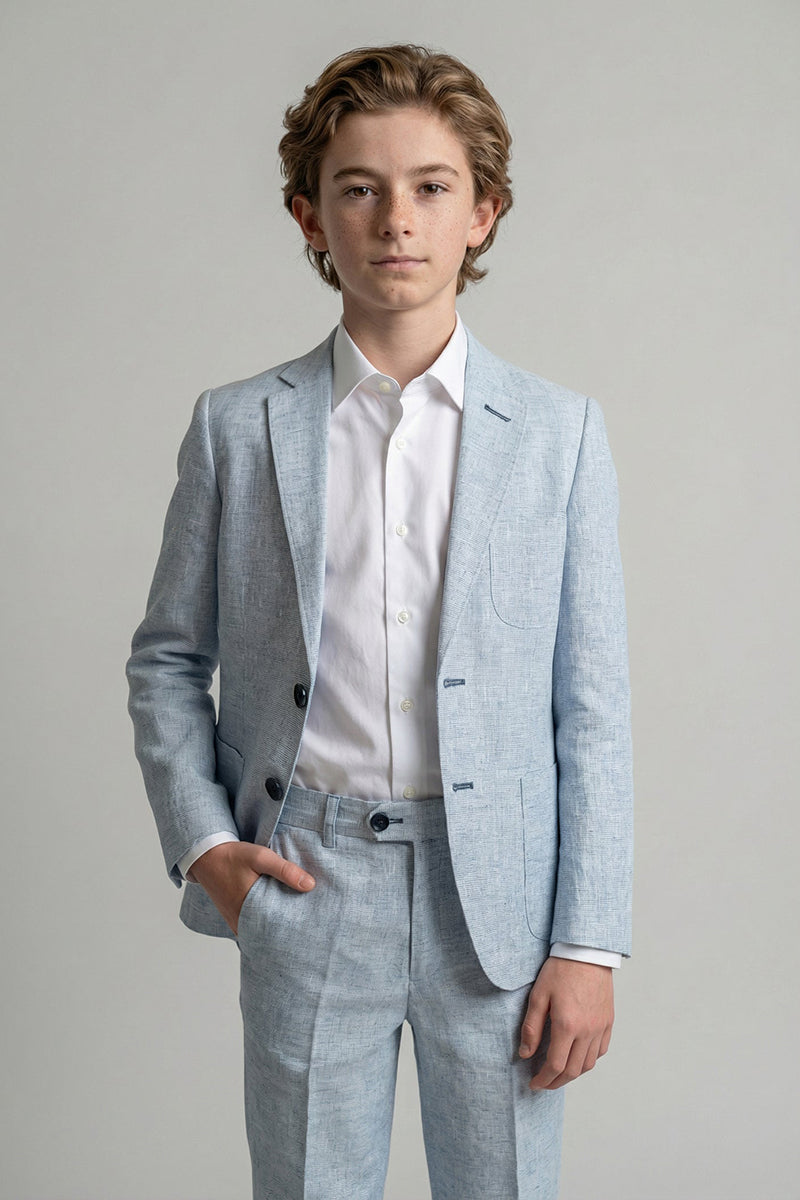 Boys Light Blue Linen Notch Lapel2-Piece Suit for Wedding