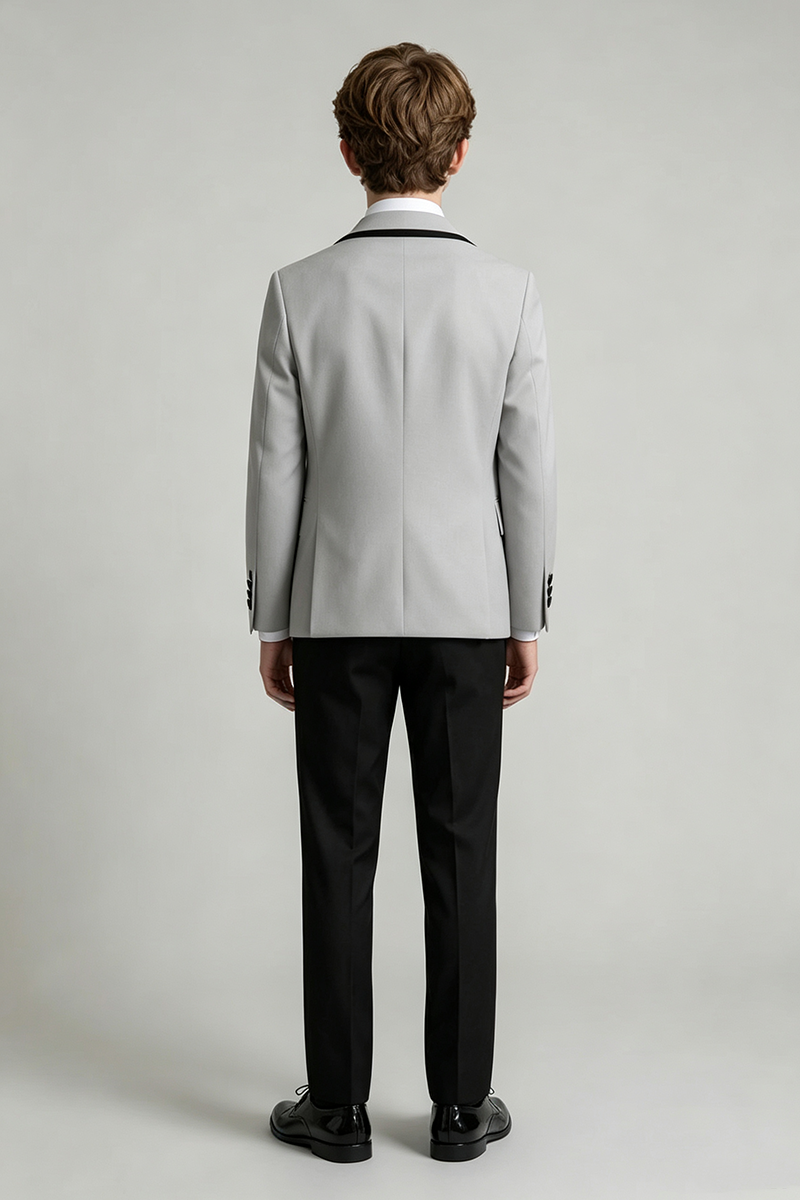 Boys Grey Trim Peak Lapel  3-Piece Suit for Wedding