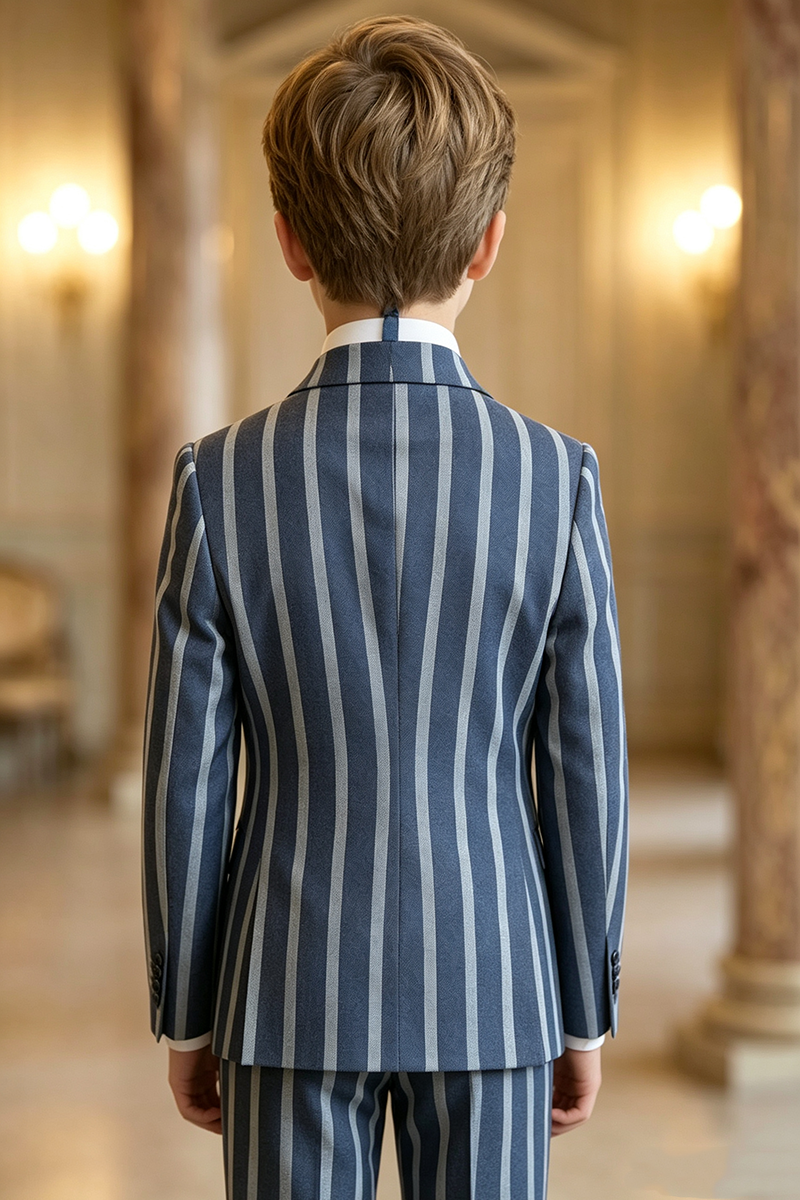 Boys Navy Vertical Stripe Double Breasted Blazer for Wedding Formal Occasions
