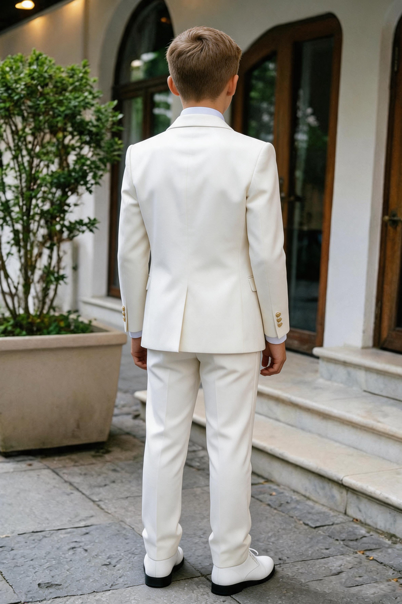 Boys Ivory Double Breasted 3-Piece Suit for Villa Garden Wedding Formal Occasions