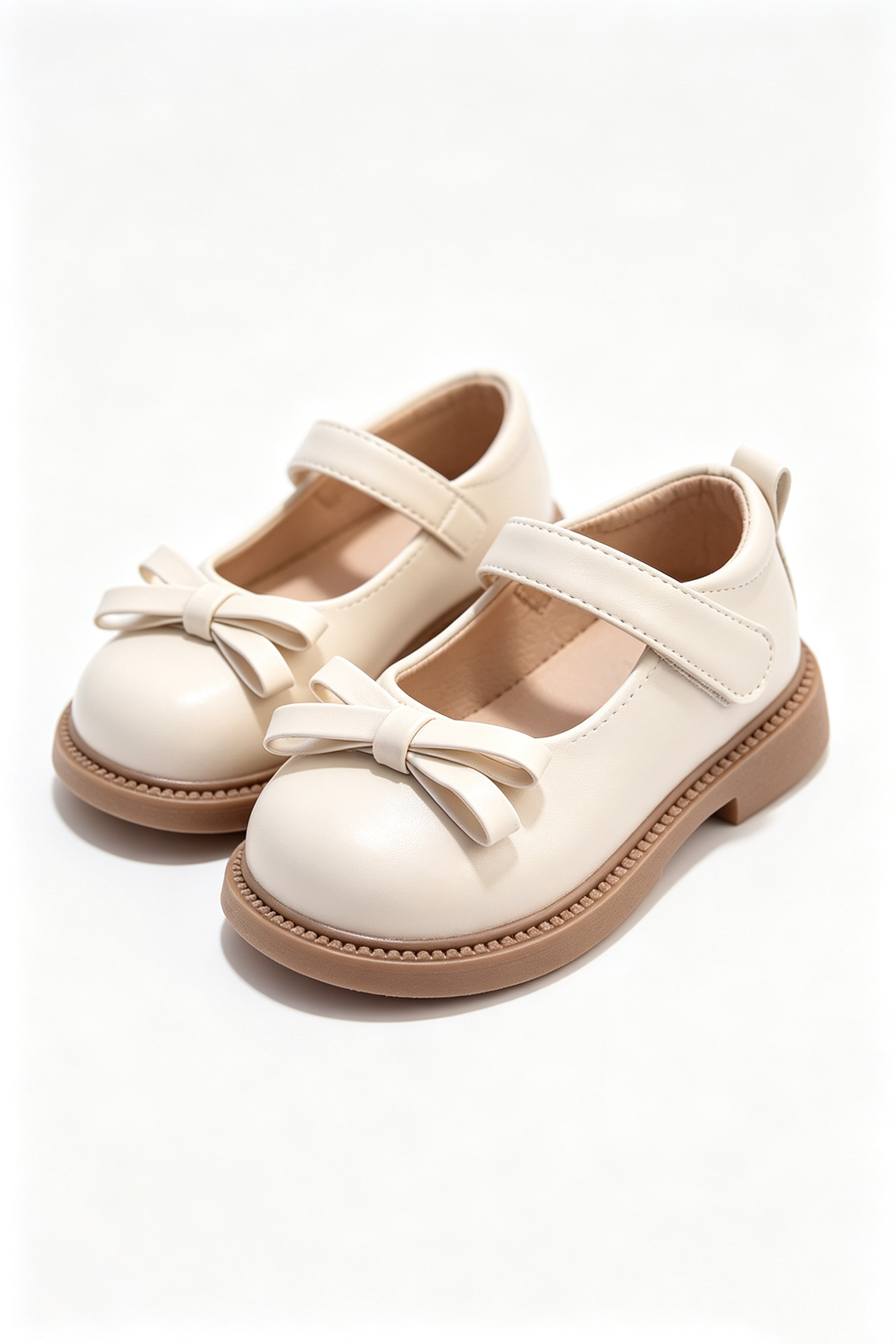 Ivory PU Leather Bow Mary Jane Academy Style Shoes