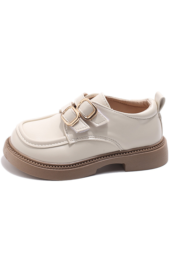 Black PU Leather Dual Buckle British Academy Loafers Kids Formal Dress Shoes