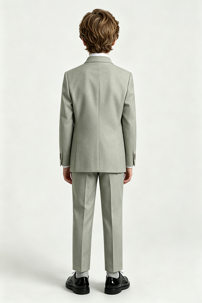 Boys Sage Stand Collar  3-Piece Suit for Wedding