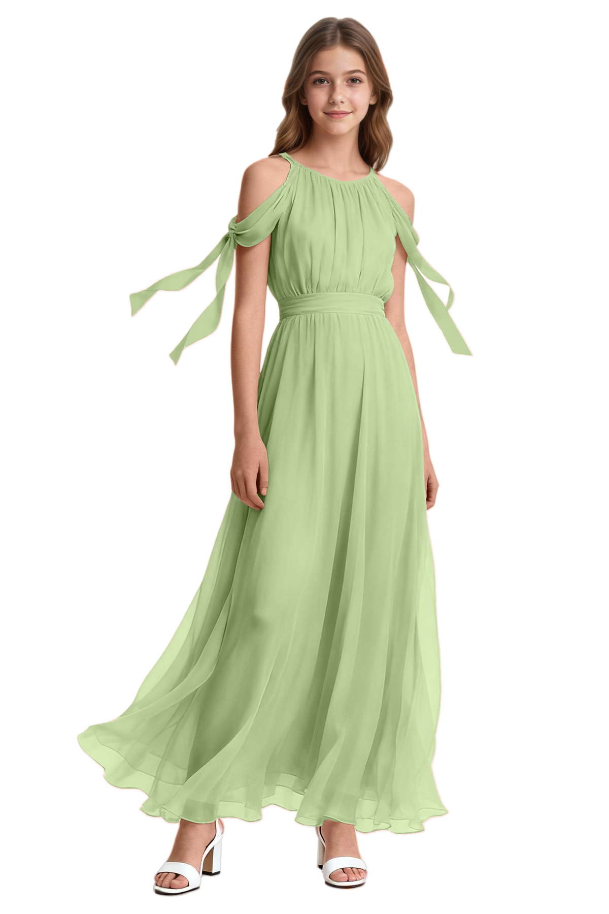 Pink Chiffon Halter Cold Shoulder Floating Ribbon Tie Dress
