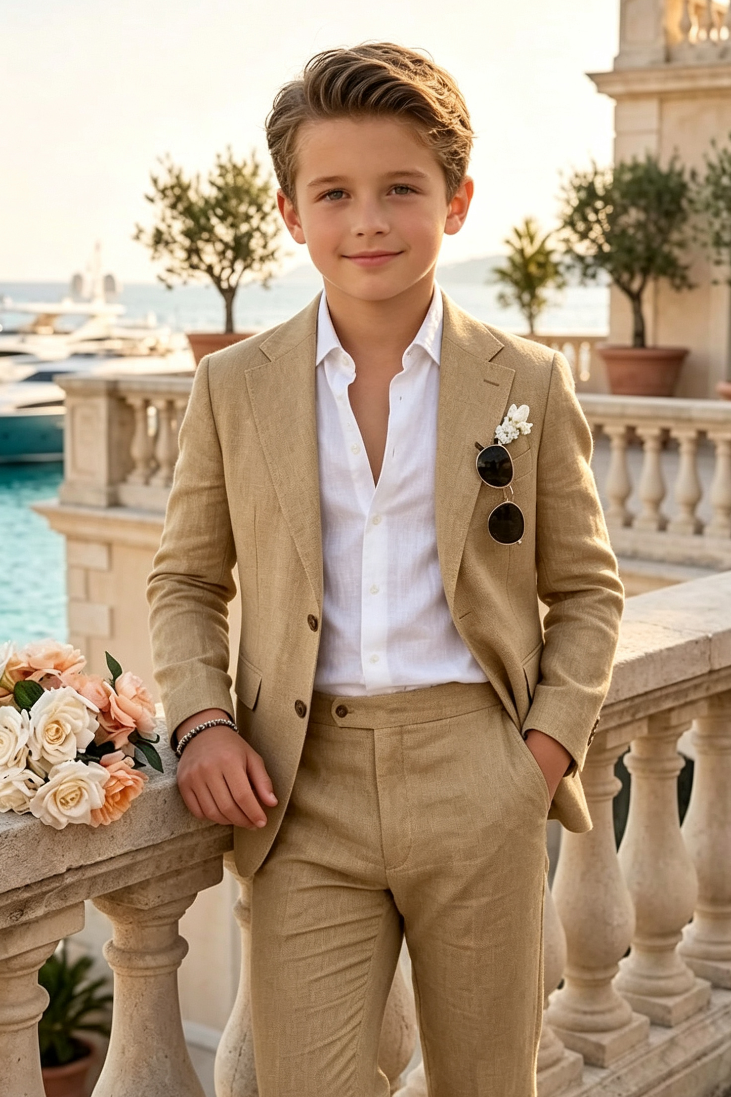 Khaki Cotton Linen Blend Single Breasted 2-Piece Suit