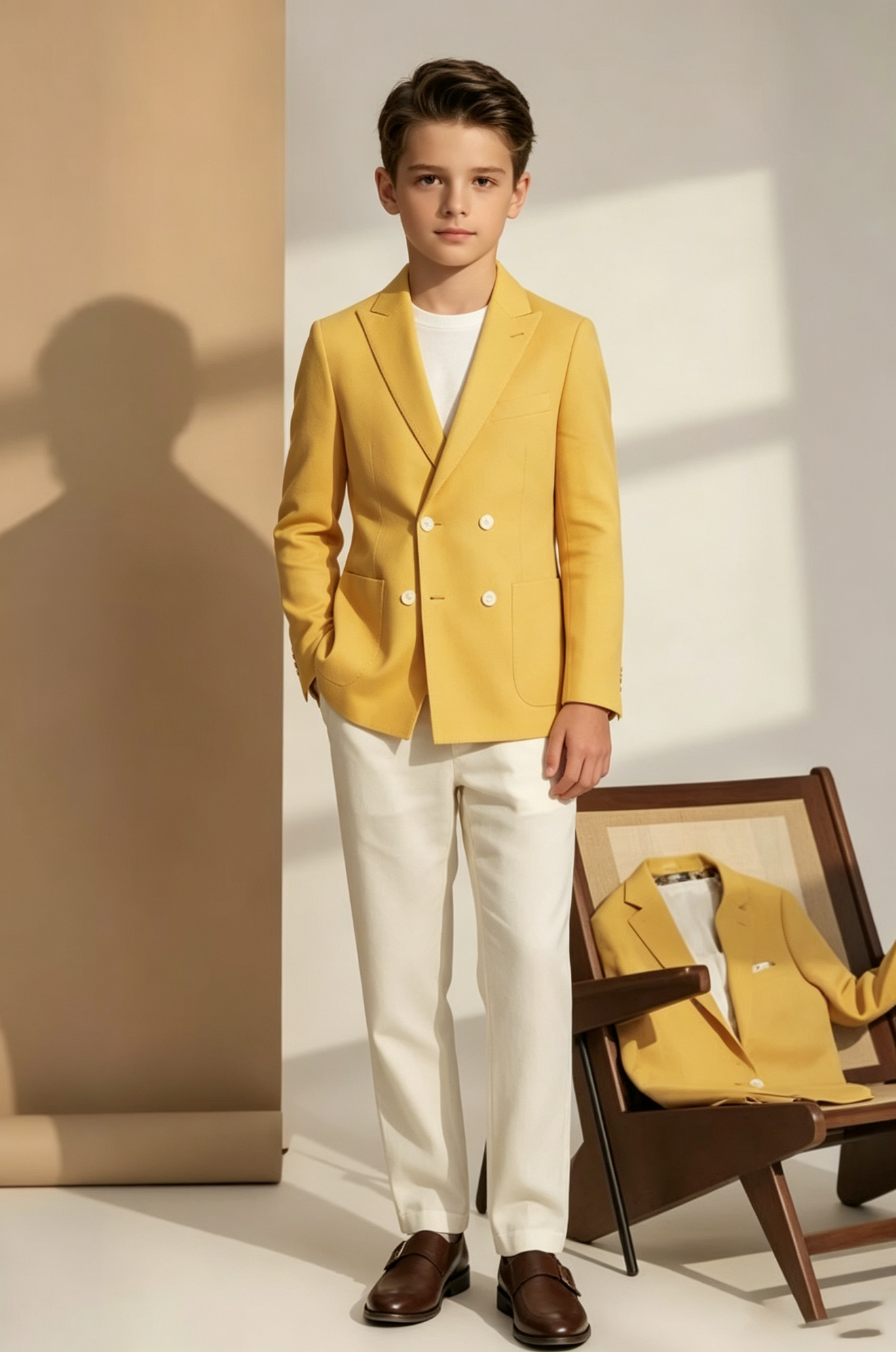 Golden Yellow Cotton Linen Blend Double Breasted 2-Piece Suit