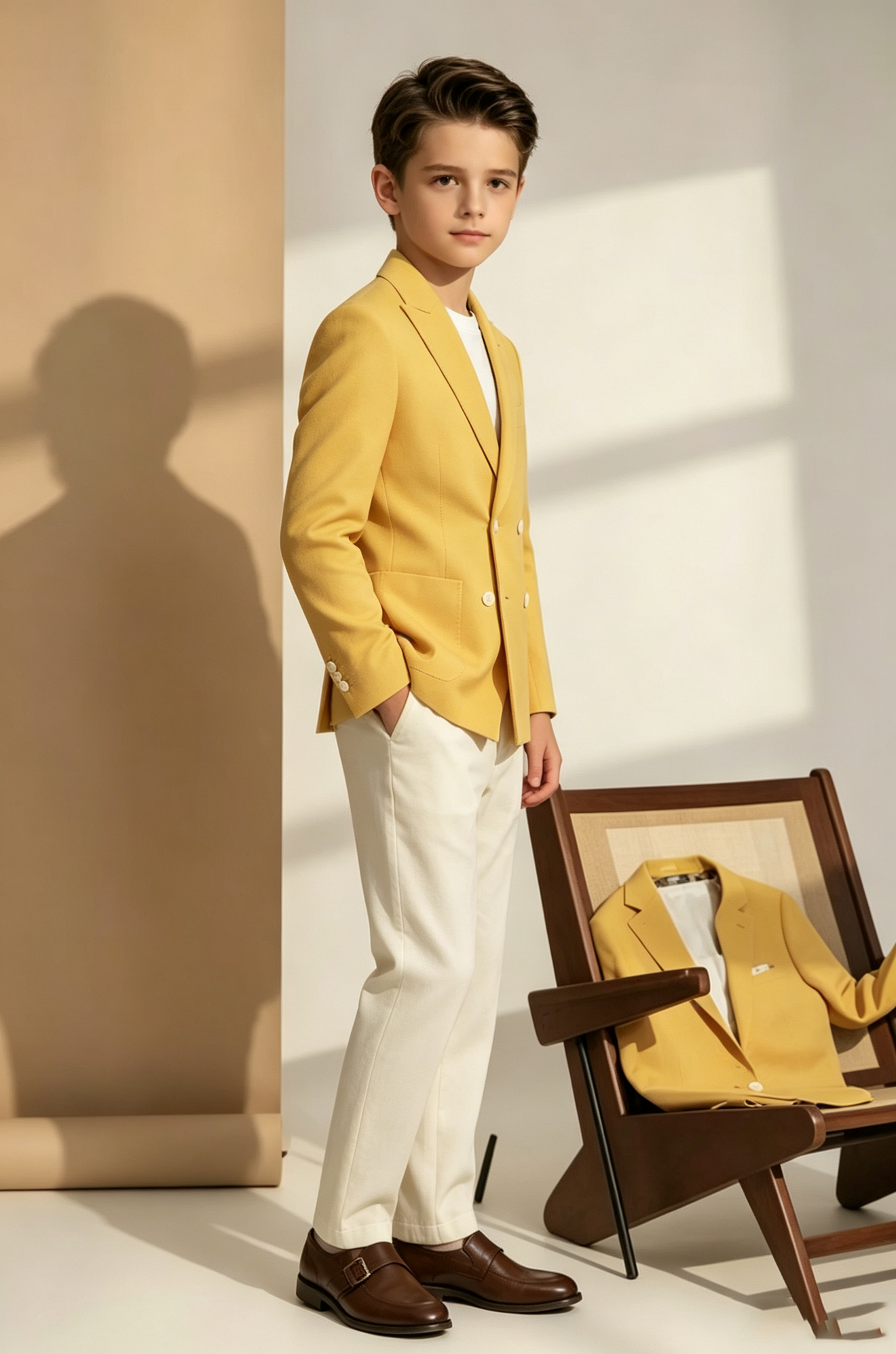 Golden Yellow Cotton Linen Blend Double Breasted 2-Piece Suit