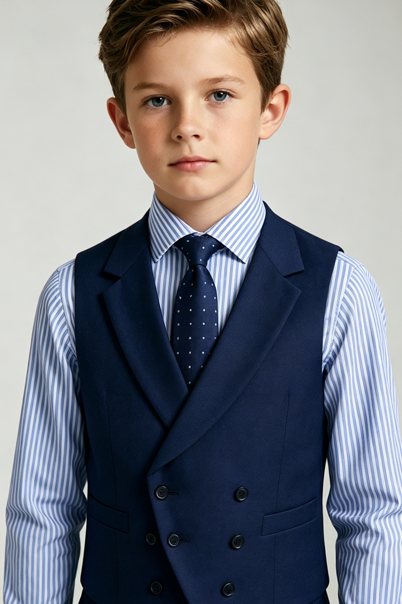 Boys Navy Double Breasted Waistcoat & Trousers 2-Piece Suit Two-Piece Suit for Wedding