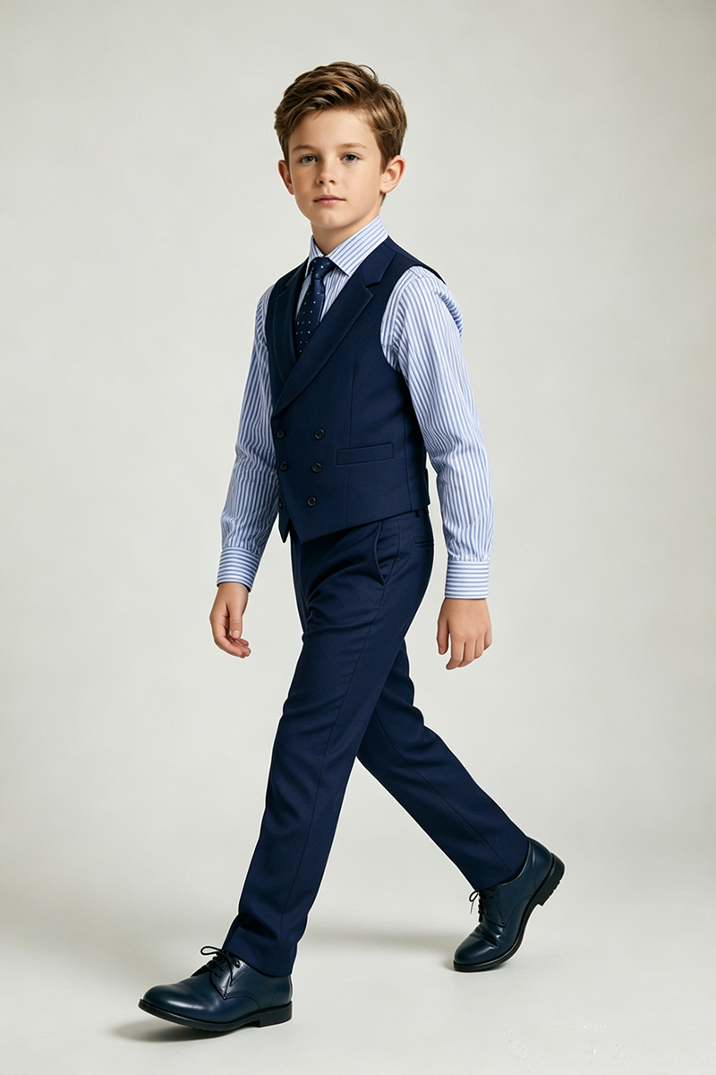 Boys Navy Double Breasted Waistcoat & Trousers 2-Piece Suit Two-Piece Suit for Wedding