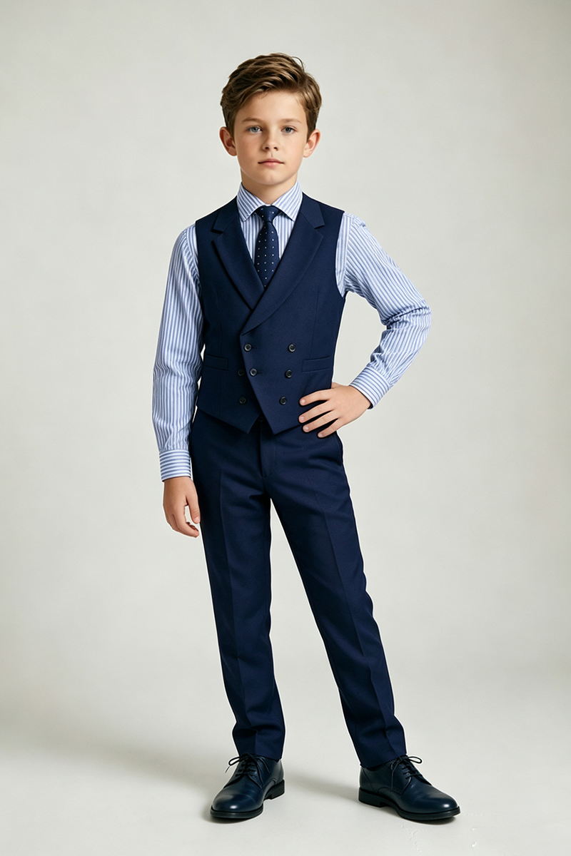 Boys Navy Double Breasted Waistcoat & Trousers 2-Piece Suit Two-Piece Suit for Wedding