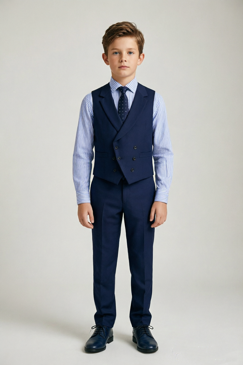 Boys Navy Double Breasted Waistcoat & Trousers 2-Piece Suit Two-Piece Suit for Wedding