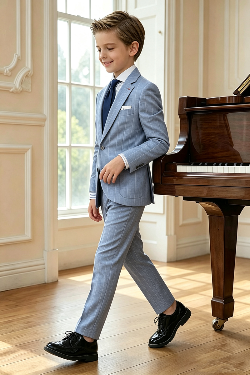 Boys Light Blue Pinstripe Notch LapelTrousers 2-Piece Suit for Wedding