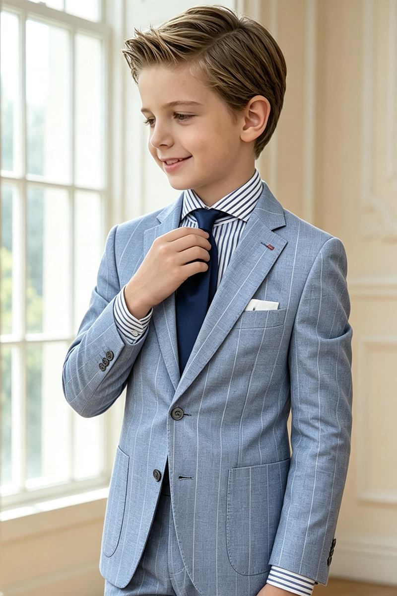 Boys Light Blue Pinstripe Notch LapelTrousers 2-Piece Suit for Wedding