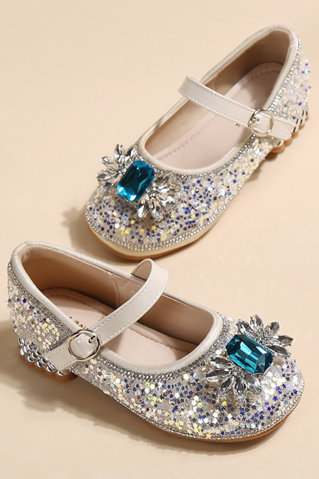 Pink Leather Magic Tape Glitter Sequin Crystal Diamond Mary Jane Princess Shoes