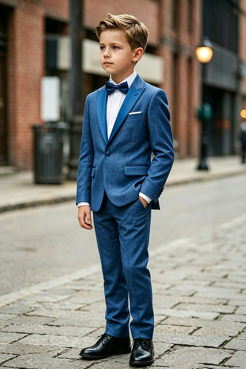 Boys Royal Blue Satin Peak Lapel 2-Piece Suit for Wedding