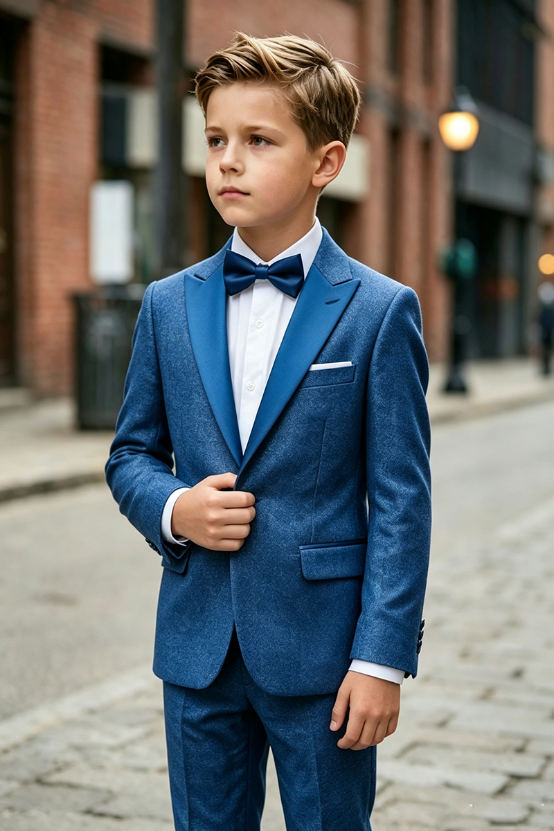 Boys Royal Blue Satin Peak Lapel 2-Piece Suit for Wedding
