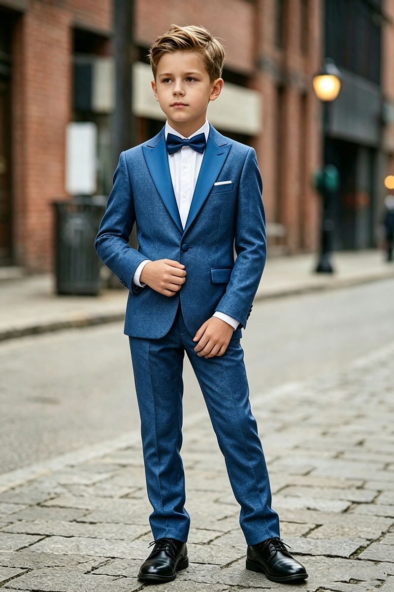 Boys Royal Blue Satin Peak Lapel 2-Piece Suit for Wedding