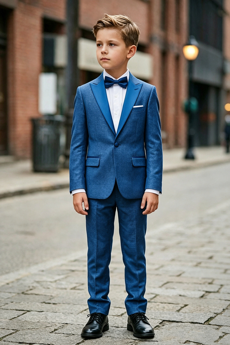 Boys Royal Blue Satin Peak Lapel 2-Piece Suit for Wedding