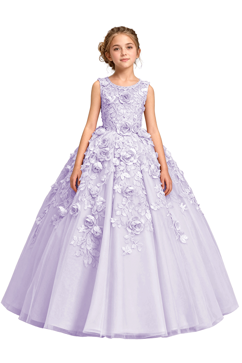 Champagne Heavy Embroidery Lace Tulle All Over 3D Rose Floral A-Line Dress