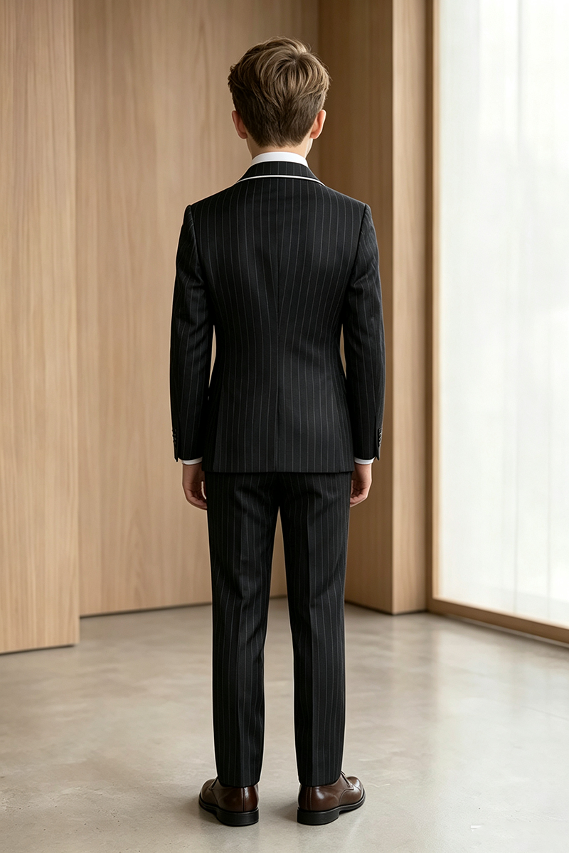 Boys Black Pinstripe Notch Lapel 2-Piece Suit for Wedding