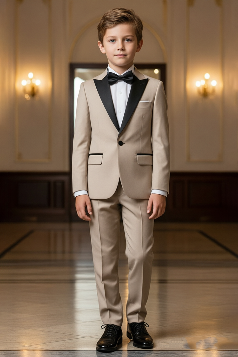 Boys Khaki Shawl Lapel Tuxedo 2-Piece Suit for Wedding