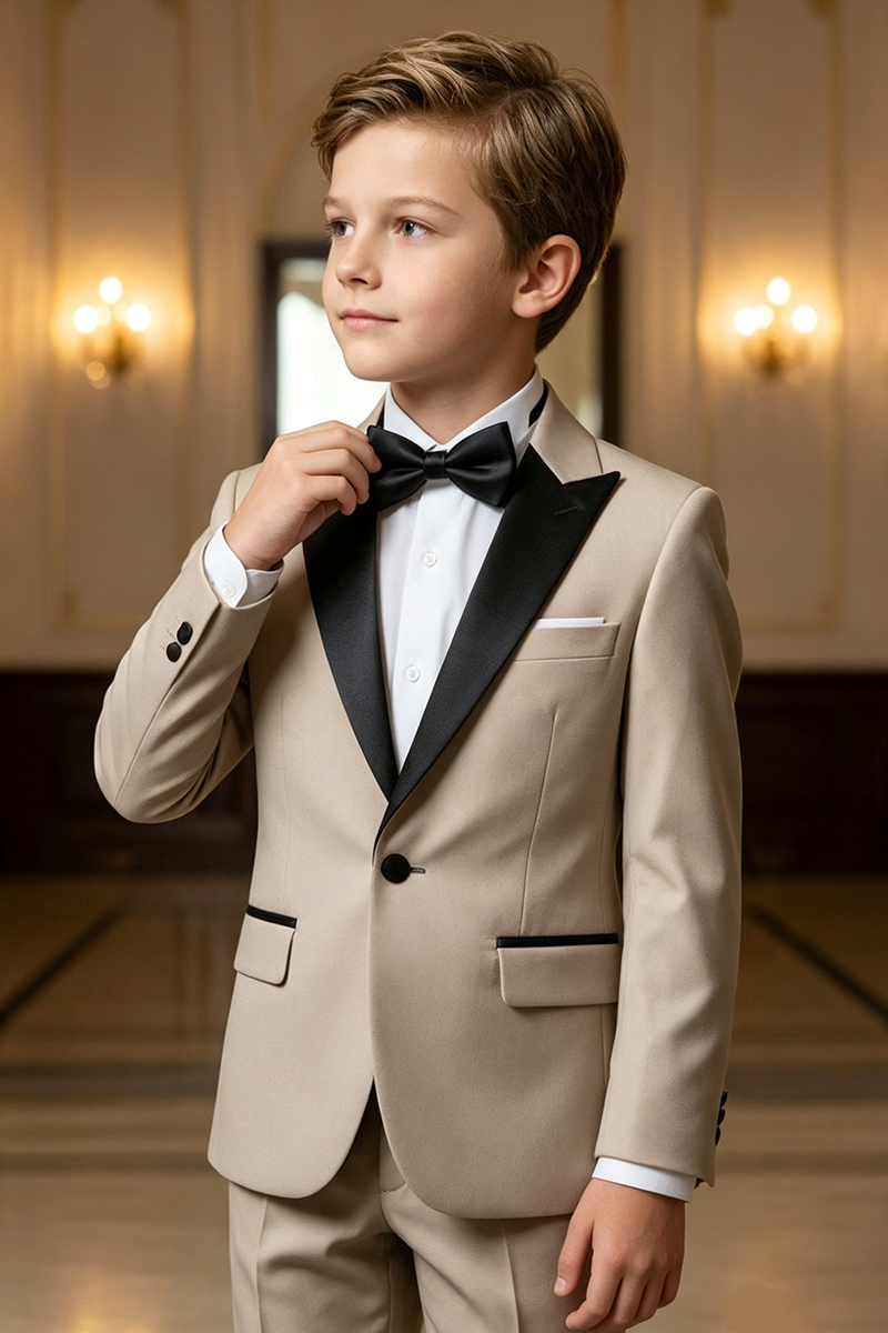 Boys Khaki Shawl Lapel Tuxedo 2-Piece Suit for Wedding