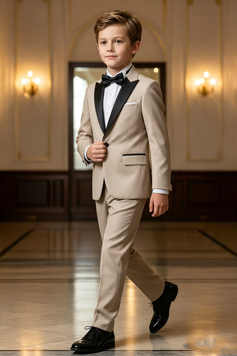 Boys Khaki Shawl Lapel Tuxedo 2-Piece Suit for Wedding