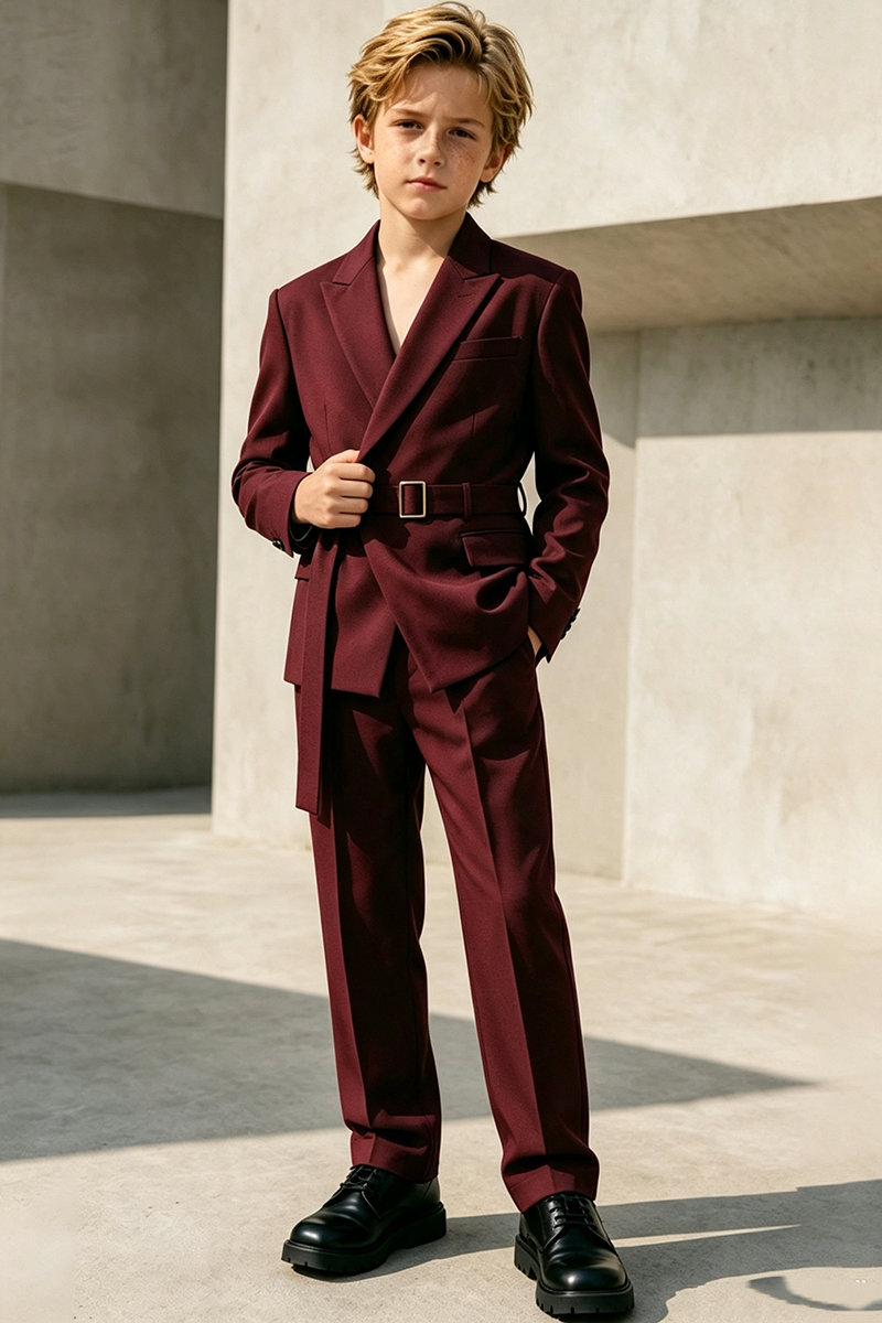 Boys Burgundy Wrap 2-Piece Suit for Wedding