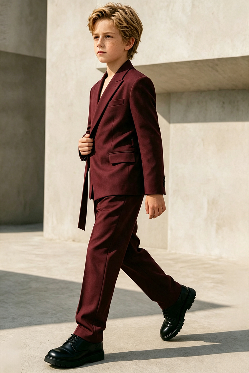 Boys Burgundy Wrap 2-Piece Suit for Wedding
