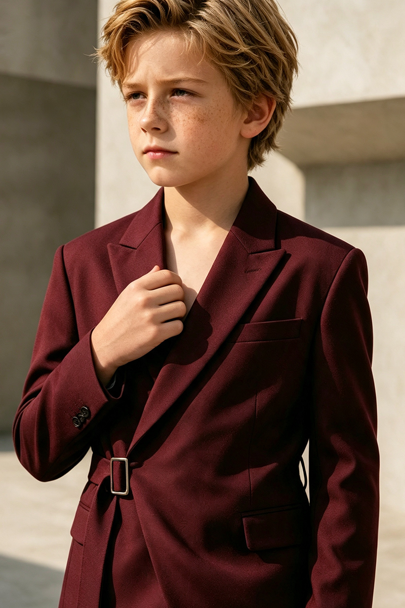 Boys Burgundy Wrap 2-Piece Suit for Wedding
