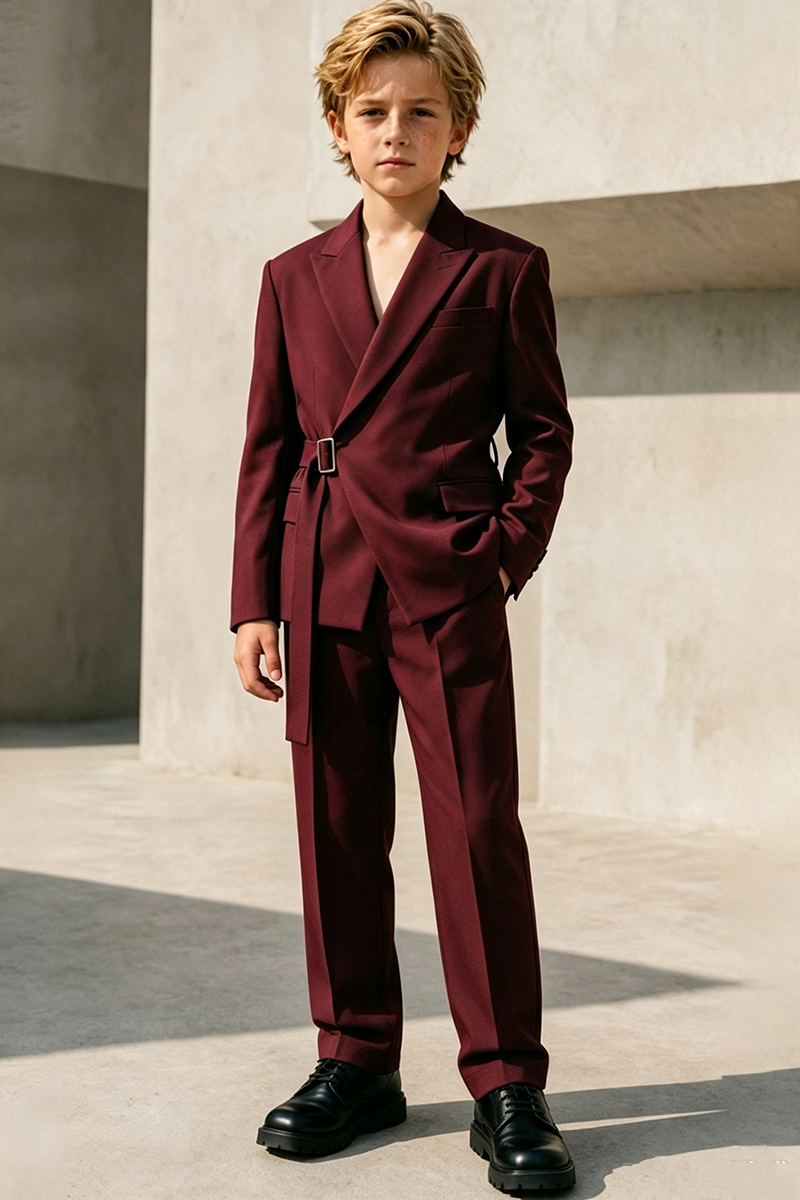 Boys Burgundy Wrap 2-Piece Suit for Wedding