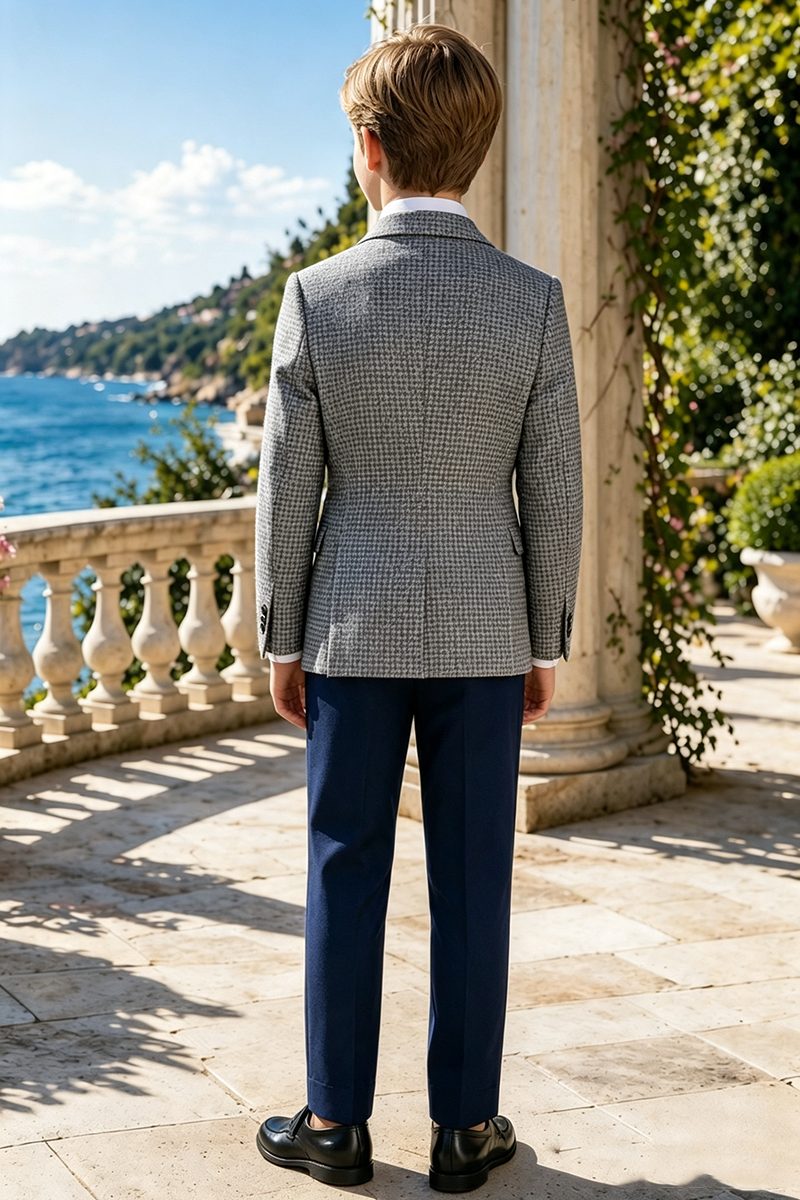 Boys Grey Check & Navy Trousers 2-Piece Suit for Weddings