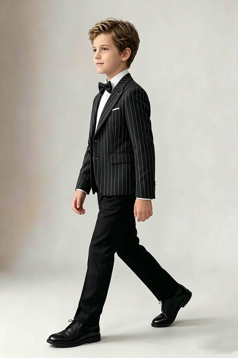 Boys Black Pinstripe 2-Piece Suit for Weddings