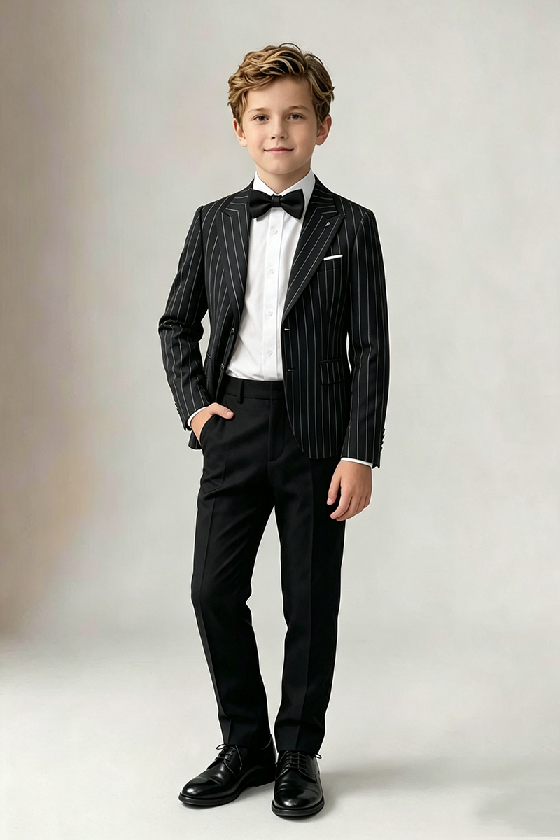 Boys Black Pinstripe 2-Piece Suit for Weddings