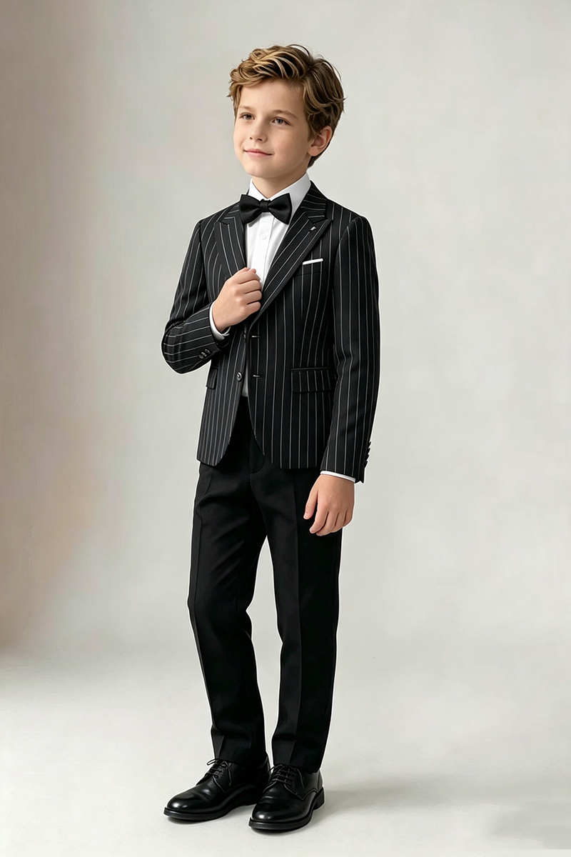Boys Black Pinstripe 2-Piece Suit for Weddings