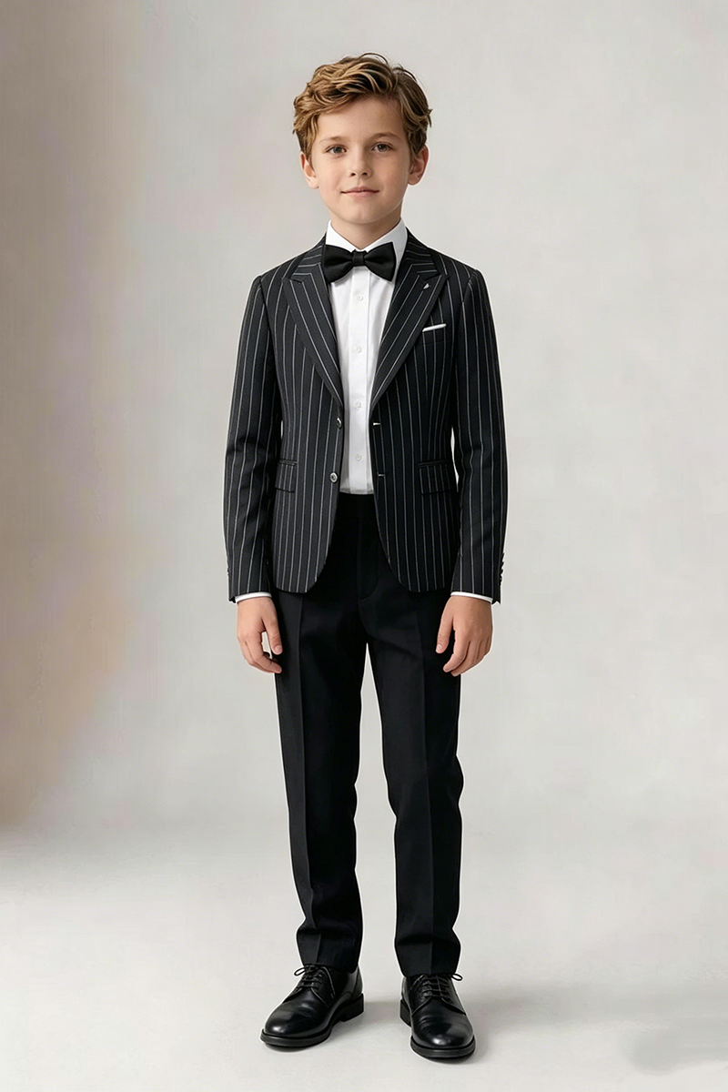 Boys Black Pinstripe 2-Piece Suit for Weddings