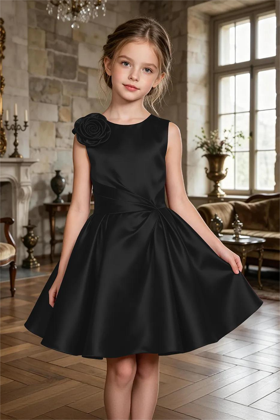 Burgundy Sleeveless Satin 3D Rose Applique A‑Line Formal Dress
