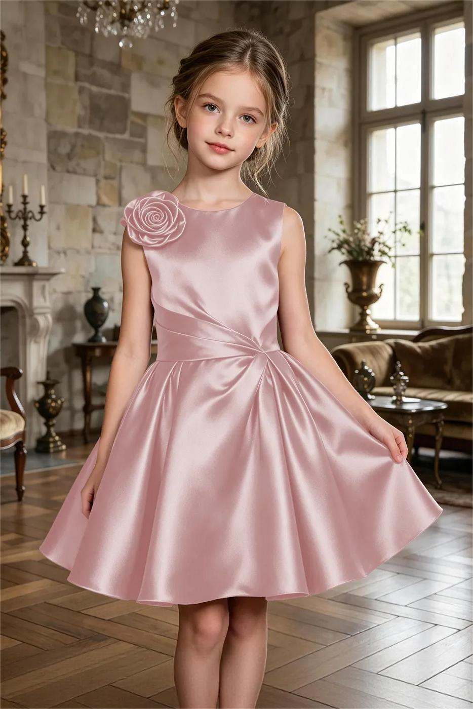 Burgundy Sleeveless Satin 3D Rose Applique A‑Line Formal Dress