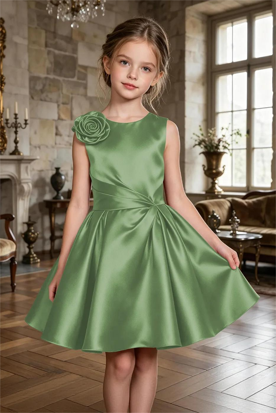 Burgundy Sleeveless Satin 3D Rose Applique A‑Line Formal Dress