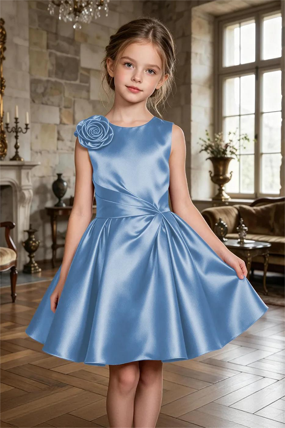 Burgundy Sleeveless Satin 3D Rose Applique A‑Line Formal Dress