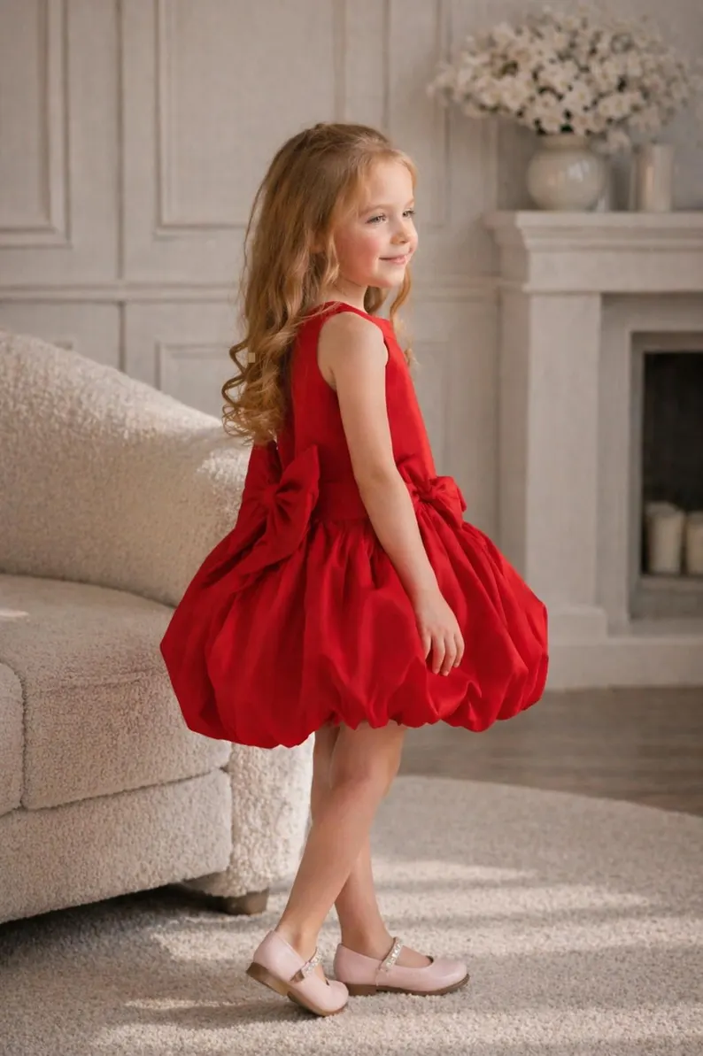 Light Pink Satin Halter Neck Bubble Dress Big Back Bow Formal Party Dress