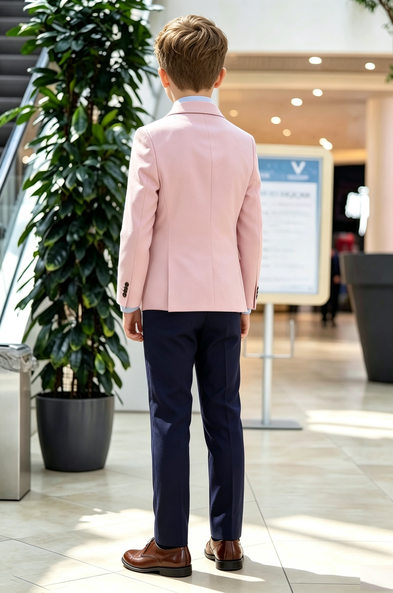 Light Pink & Navy Serge?Blend Double?Breasted 2?Piece Suit