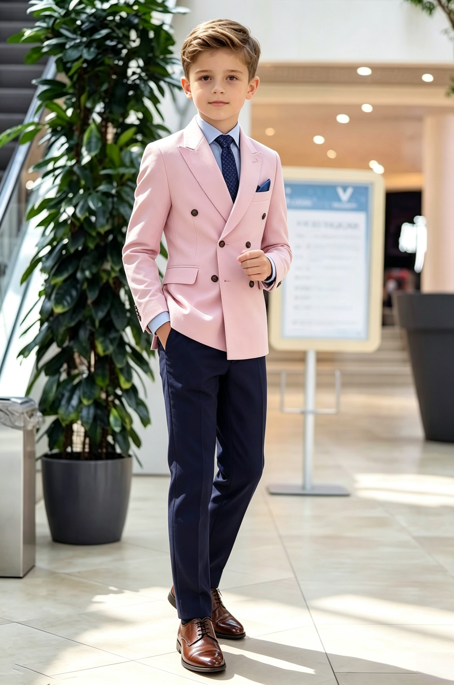 Light Pink & Navy Serge?Blend Double?Breasted 2?Piece Suit